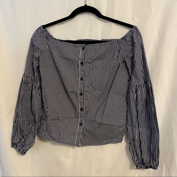 Express navy & white off shoulder blouse - Picture 1 of 5